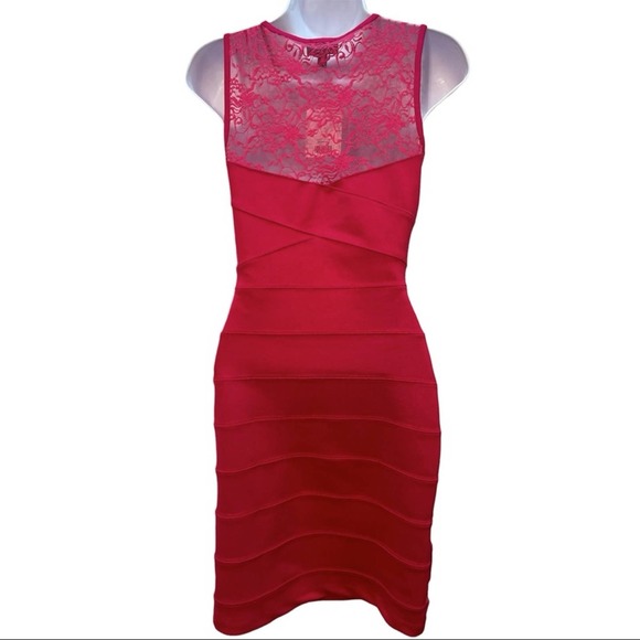 NWT TOPSHOP Magenta Size 2 Bodycon Lace Detail Round Neck Formal Dress #W172 - Picture 2 of 13